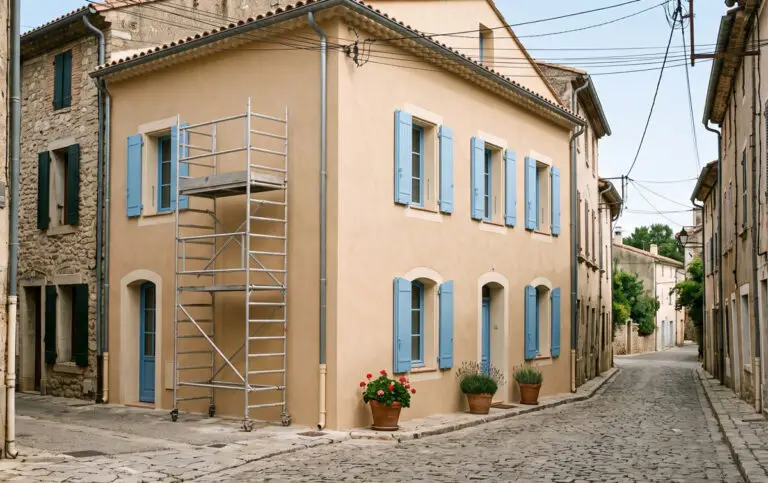 Peinture de façade en cours sur une maison du Centre Var