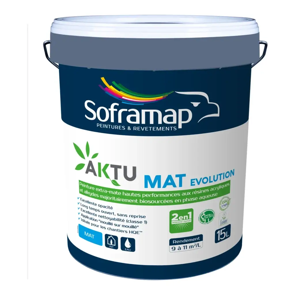 Peinture murs mate 2 en 1 biosourcée Aktu Mat